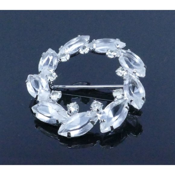 Sterling Silver Circle Brooch With Clear Crystals Marked STER CD - Picture 6 of 11